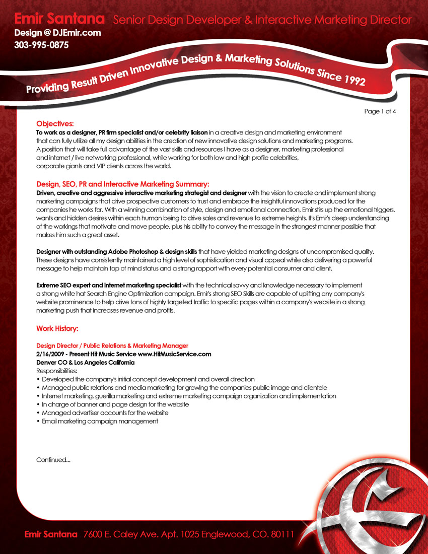 Design and Marketing Directo Resume Page 1