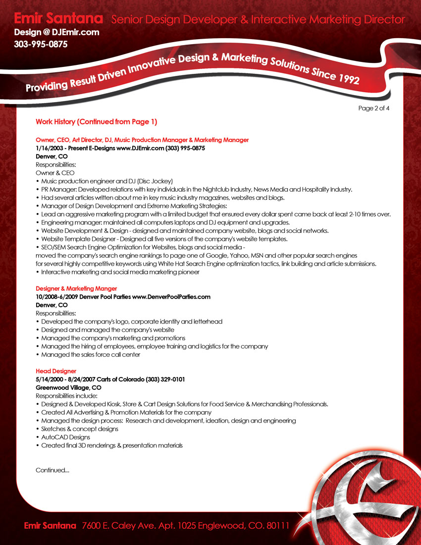 Design and Marketing Directo Resume Page 2