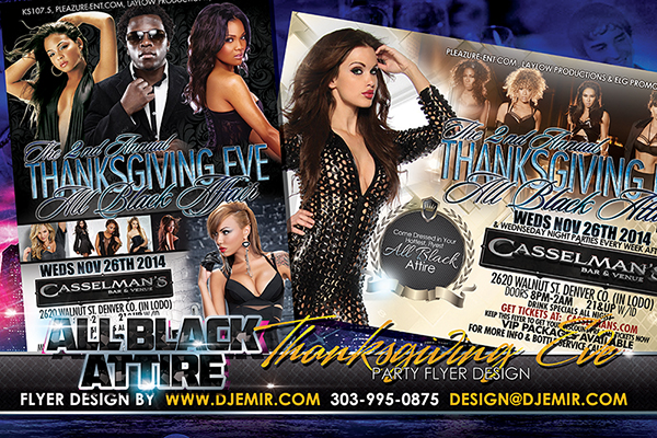 All Black Attire Thanksgiving Eve Party Flyer Design Denver Colorado