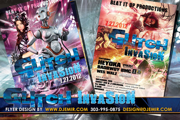 Glitch Invasion EDM Party Flyer Design