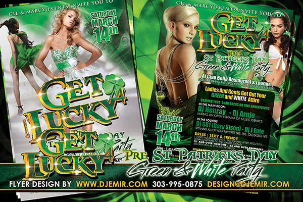 Get Lucky 4 Pre St Patrick's Day Green And White Themed Party Flyer Design