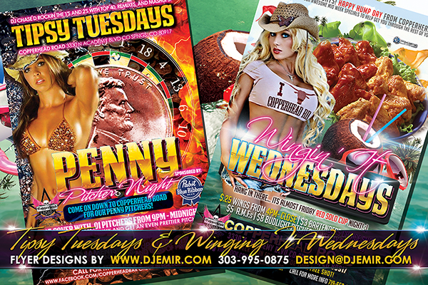 Tipsy Tuesdays And Winging It Wednesdays Flyer Design Colorado Springs