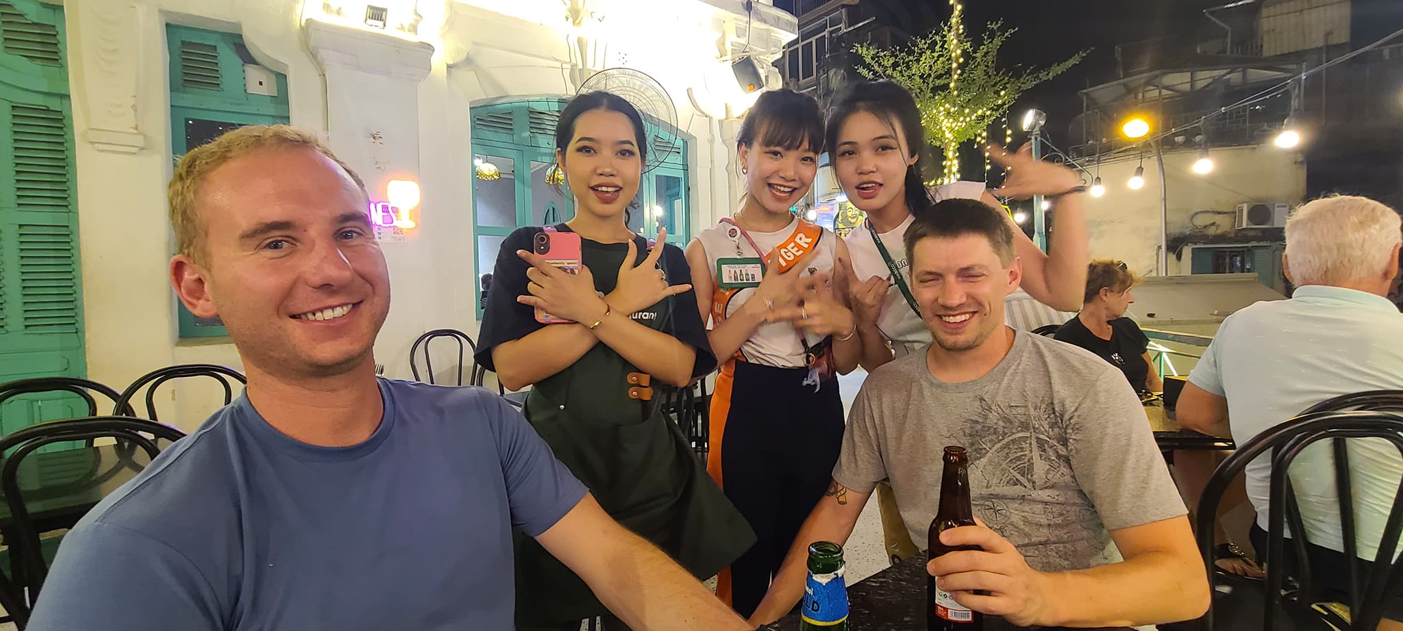 My New Mixtape Fans Three hot Vietnamese girls the waitresses at timeline cafe vietnam pose with my JKung Fu Buddies Sawyer and Brett